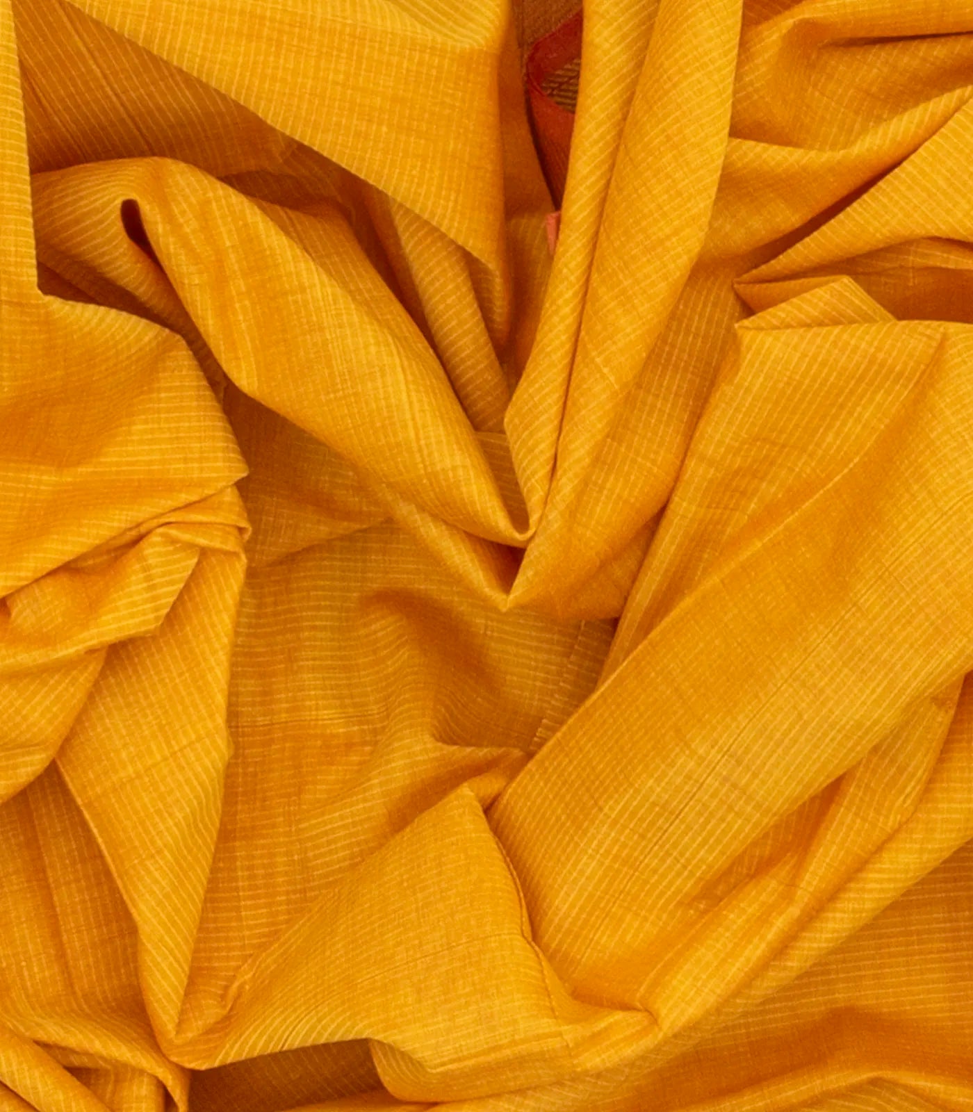 Mustard Mangalagiri Cotton Saree With Stripes & Zari Border
