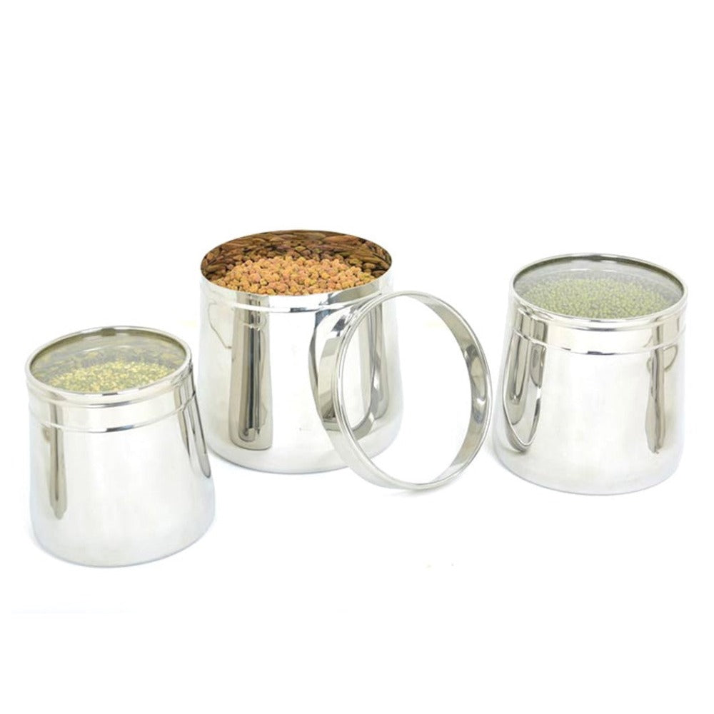 Mirror Stainless Steel Conical Dabba with See Through Glass lid | Silver | 1 Pc
