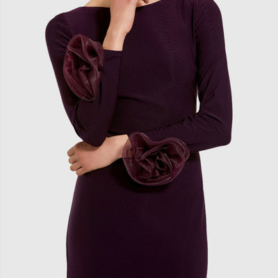 Mac Duggal 49949 Long Sleeve 3D Flowers Fitted Formal Evening Dress
