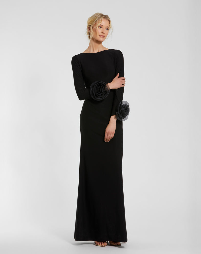Mac Duggal 49949 Long Sleeve 3D Flowers Fitted Formal Evening Dress