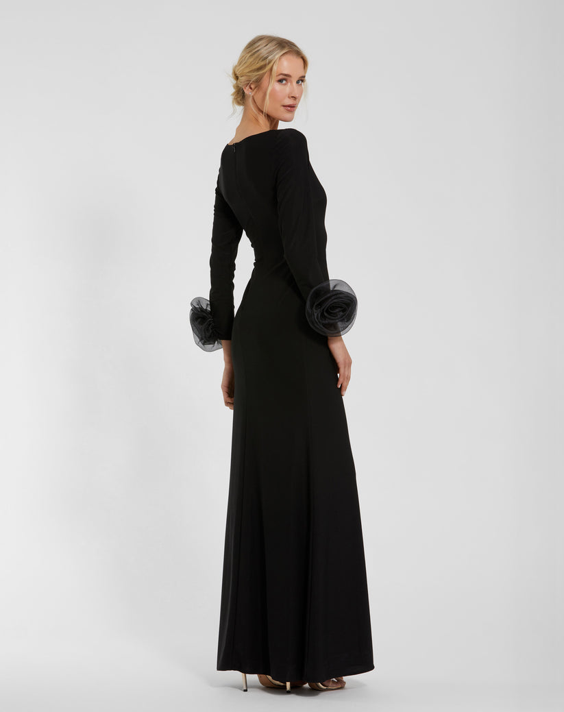 Mac Duggal 49949 Long Sleeve 3D Flowers Fitted Formal Evening Dress