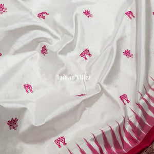 White Rani Laxmi Pada Bomkai Pure Sambalpuri Silk Saree