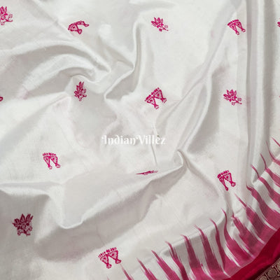 White Rani Laxmi Pada Bomkai Pure Sambalpuri Silk Saree