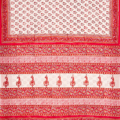 White Woven Jaipur Cotton Saree Printed And Flower  Motifs