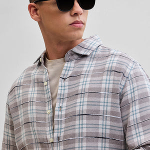Light Brown Slub Textured Checks Shirt