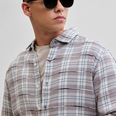 Light Brown Slub Textured Checks Shirt