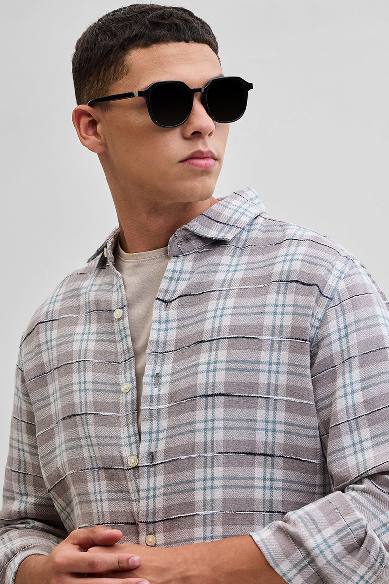 Light Brown Slub Textured Checks Shirt