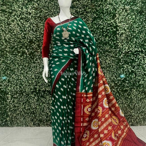 Green Odisha Ikat Contemporary Silk Saree