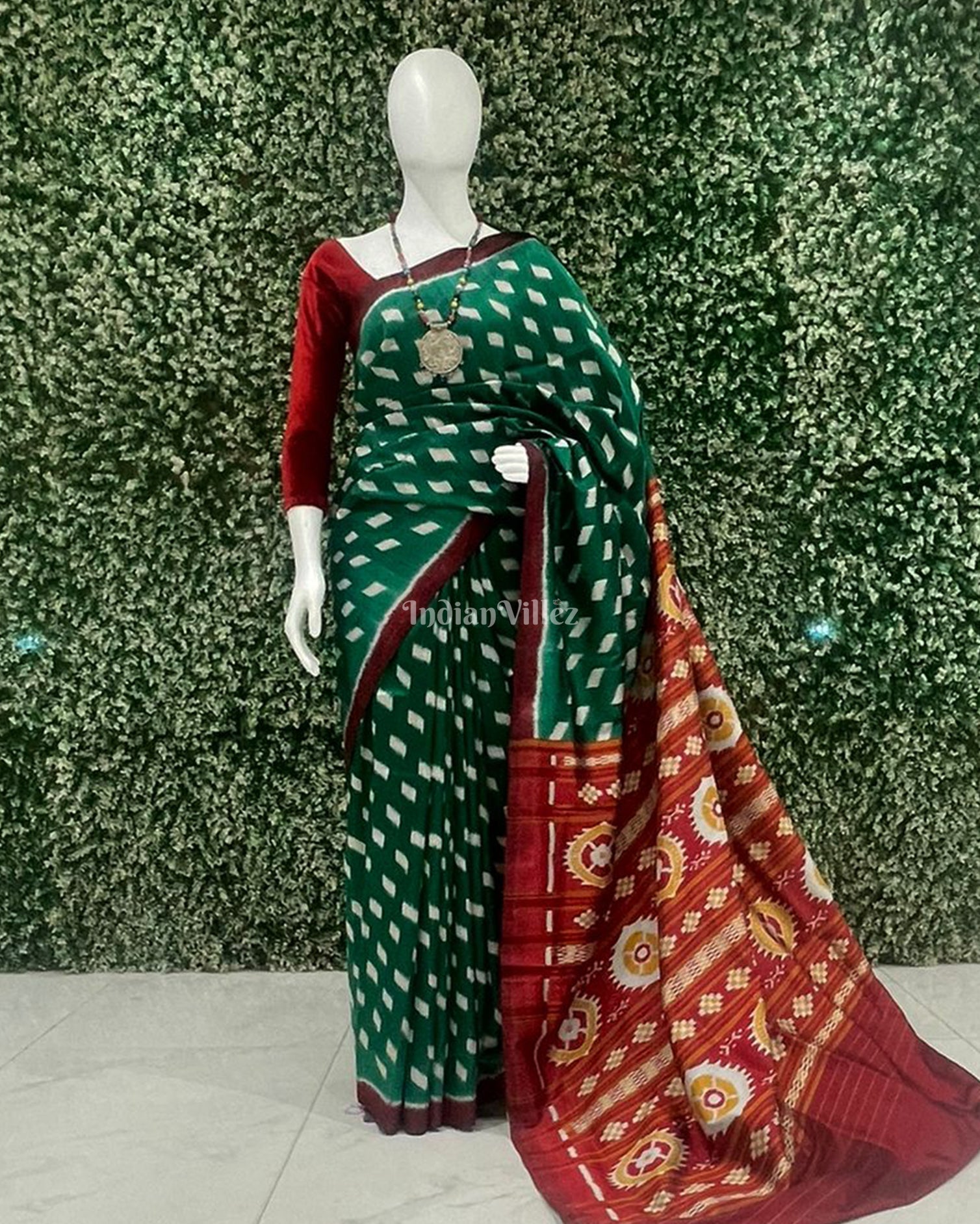 Green Odisha Ikat Contemporary Silk Saree