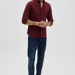 Maroon Slim Fit Stripes Shirt