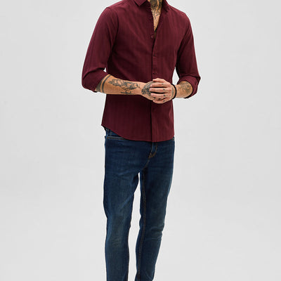 Maroon Slim Fit Stripes Shirt