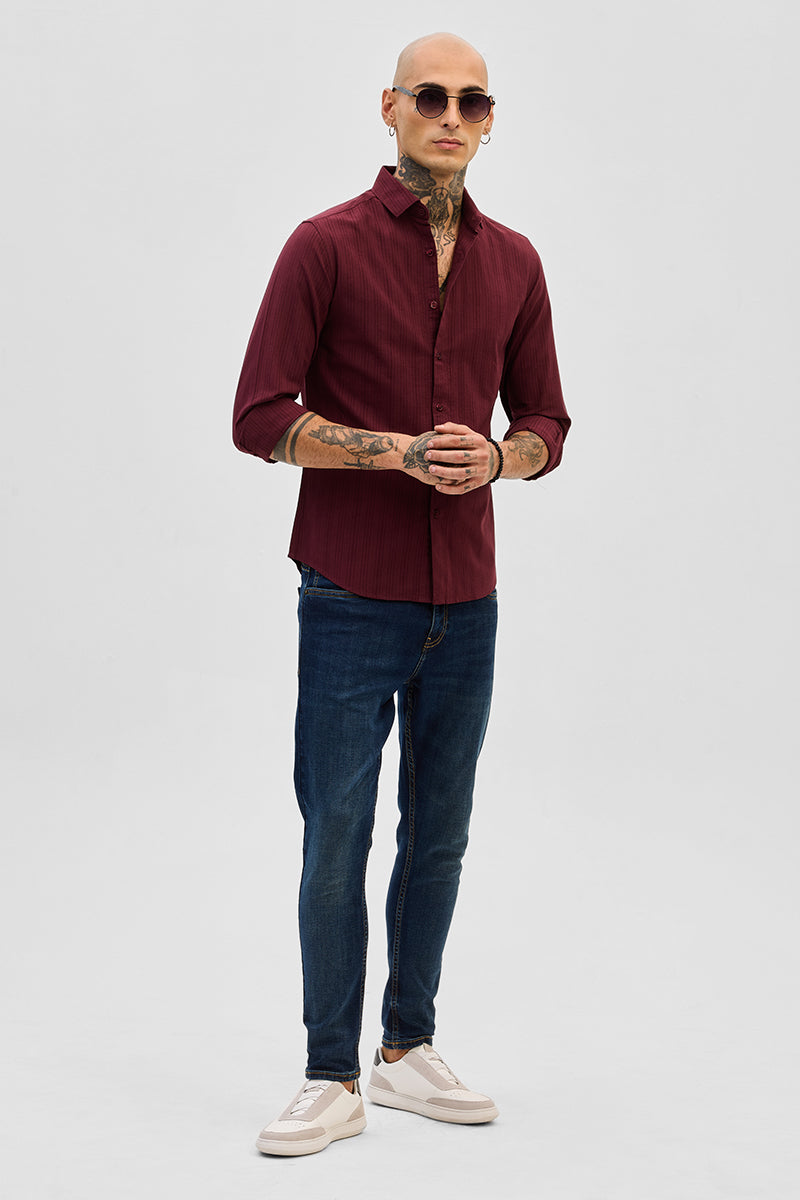 Maroon Slim Fit Stripes Shirt