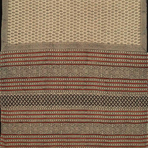 Sandal Woven Jaipur Cotton Saree Printed With Black Floral Motifs