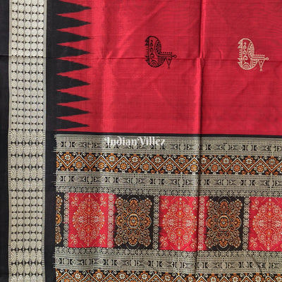 Maroon Black Boita Design Sambalpuri Bomkai Silk Saree