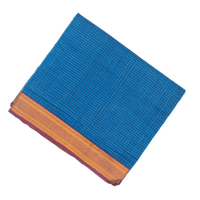 Blue Mangalagiri Cotton Saree With Checks & Contrast Zari Border