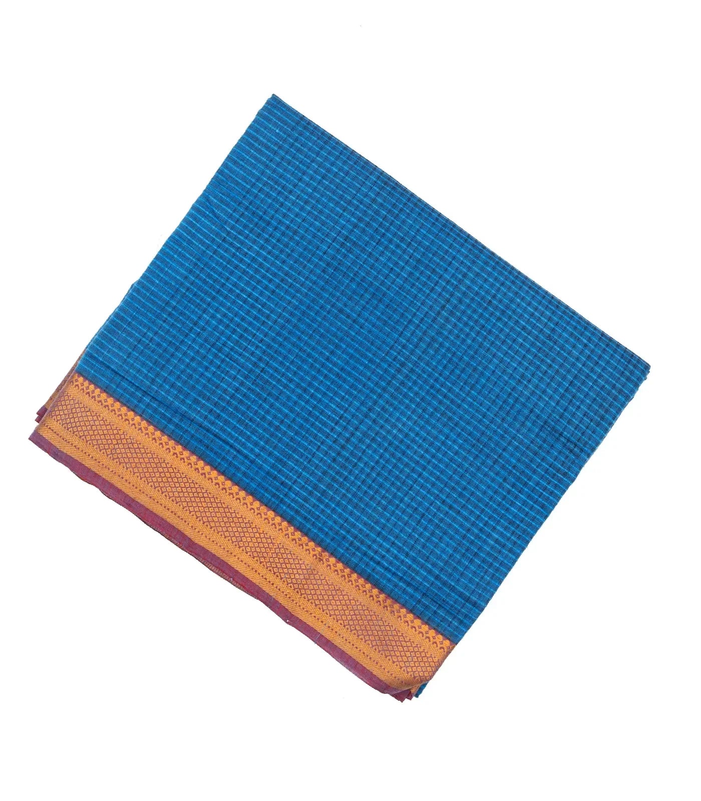 Blue Mangalagiri Cotton Saree With Checks & Contrast Zari Border