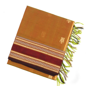 Mustard Handloom Silk Cotton Saree With Parrot Buttas