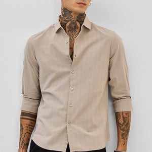 Beige Slim Fit Stripes Shirt