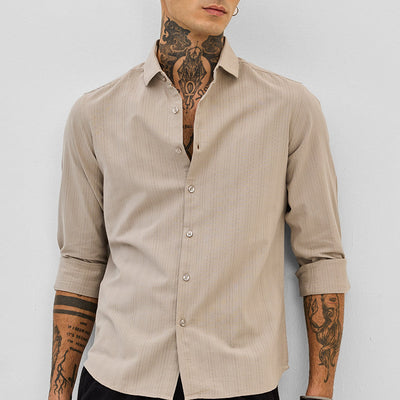 Beige Slim Fit Stripes Shirt