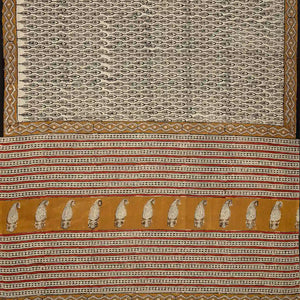 Taupe Woven Jaipur Cotton Saree With Black Printed Floral Motifs