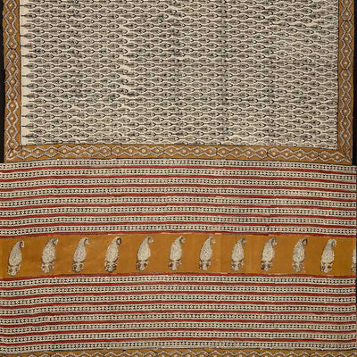 Taupe Woven Jaipur Cotton Saree With Black Printed Floral Motifs