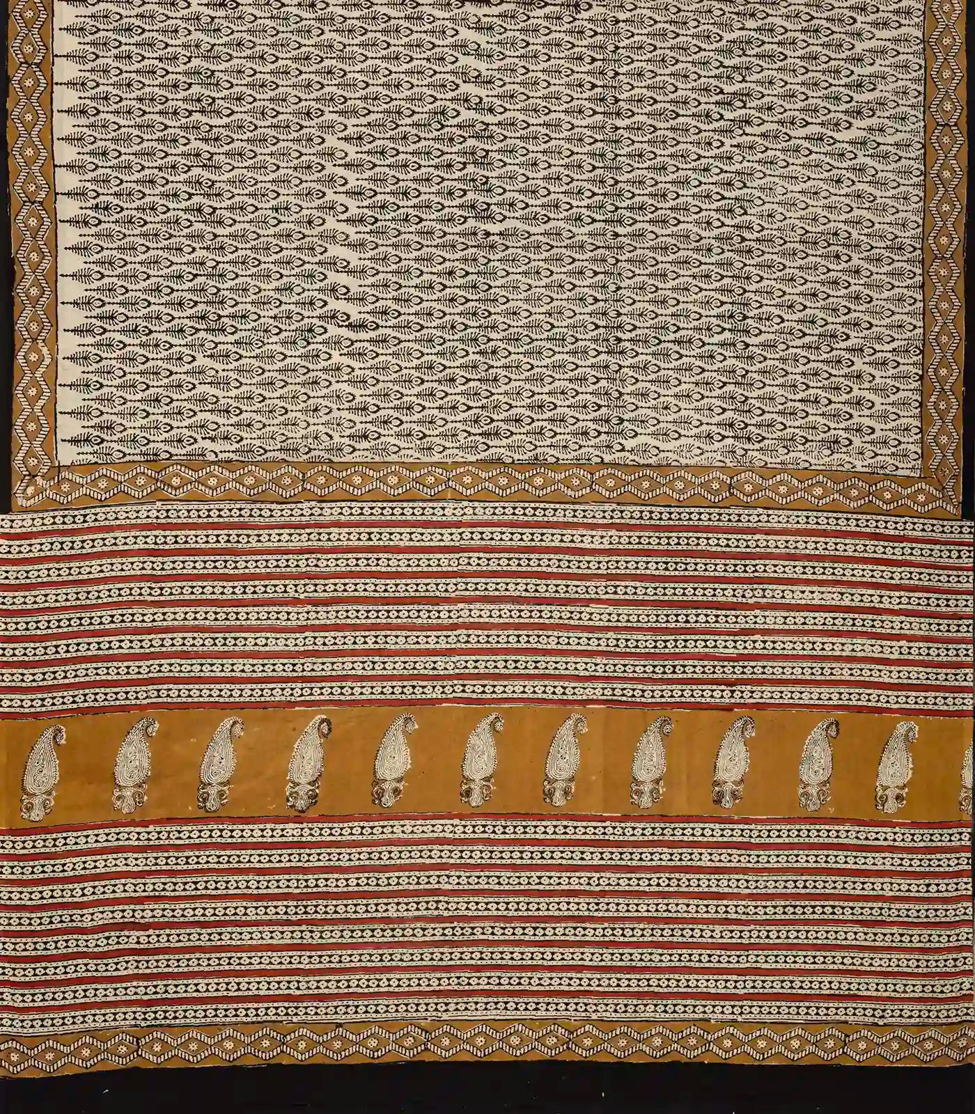 Taupe Woven Jaipur Cotton Saree With Black Printed Floral Motifs