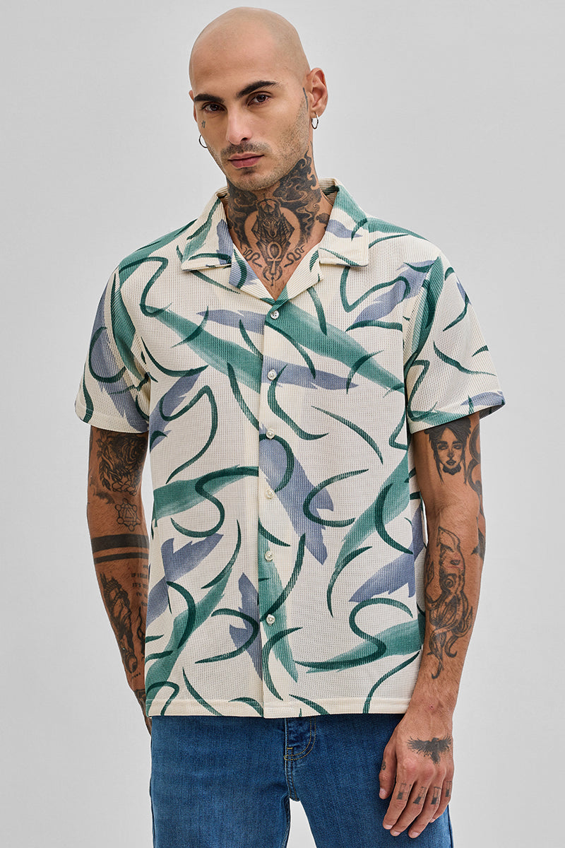 Cream Abstract Box Fit Shirt