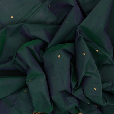 Teal Handloom Kanchi Cotton Saree With Yazhi Buttas