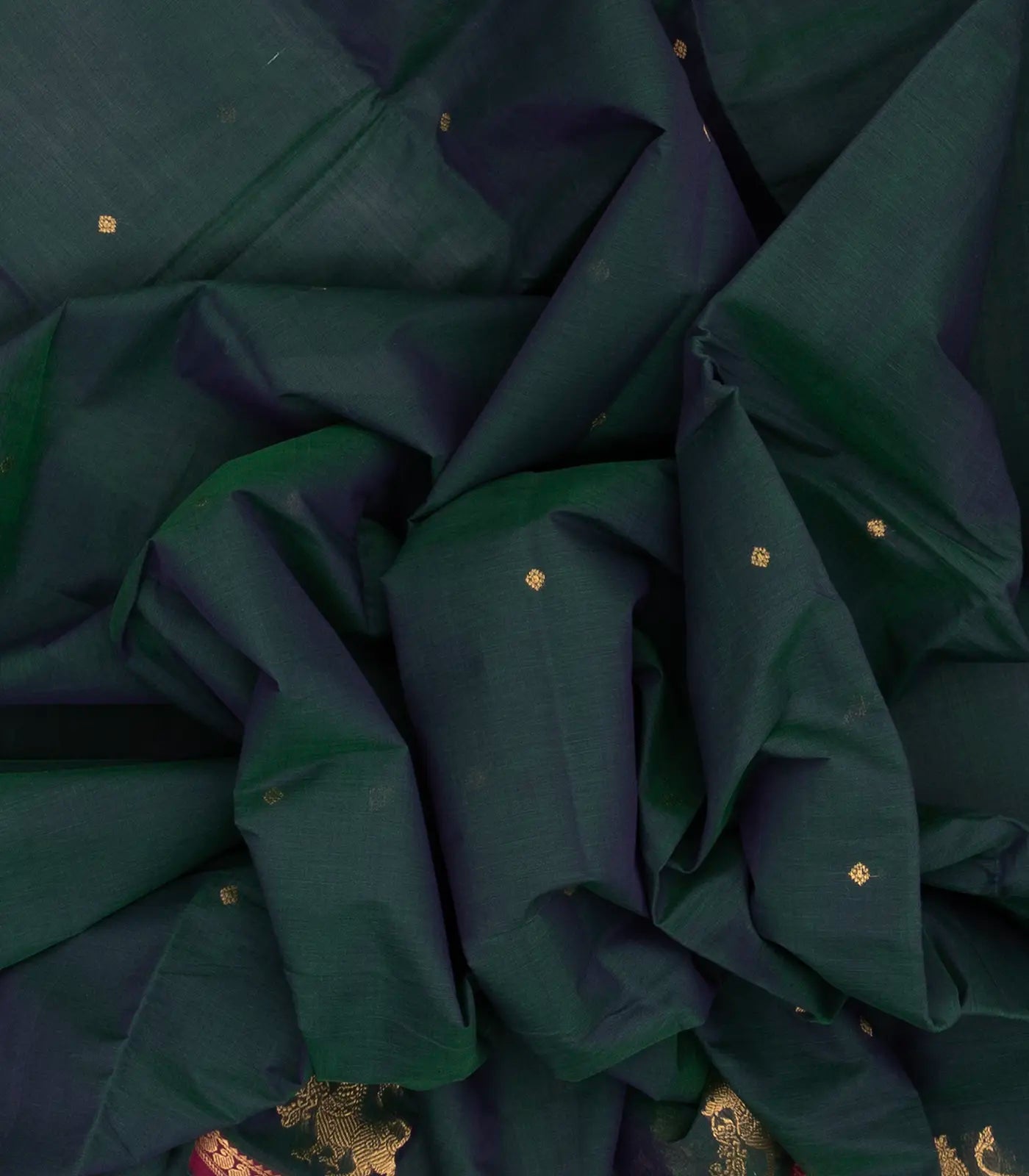 Teal Handloom Kanchi Cotton Saree With Yazhi Buttas