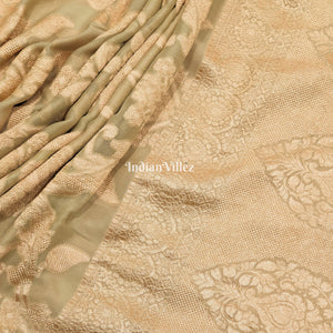 Cream Color Pure Banarasi  Khaddi Georgette Saree
