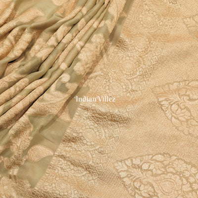 Cream Color Pure Banarasi  Khaddi Georgette Saree