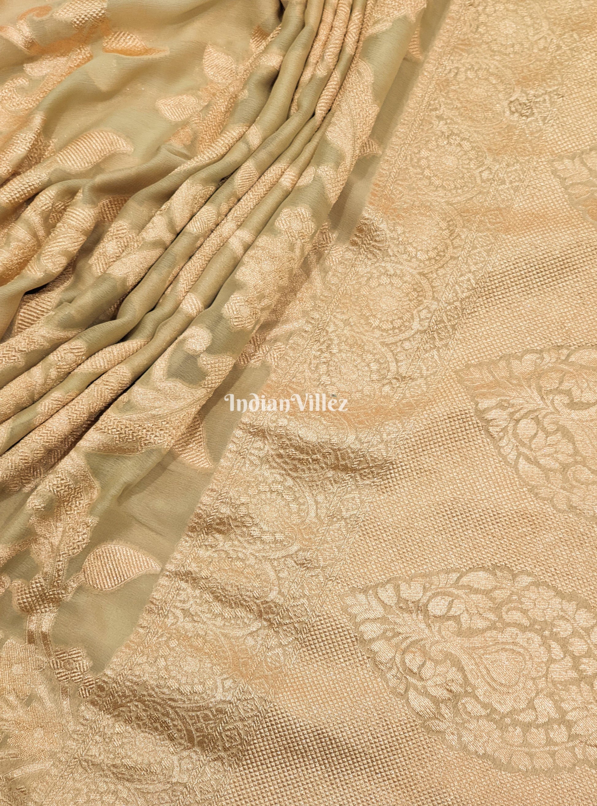Cream Color Pure Banarasi  Khaddi Georgette Saree