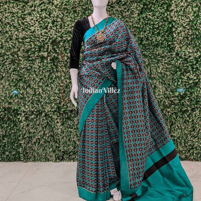 Sea Green Coffee Odisha Ikat Contemporary Silk Saree