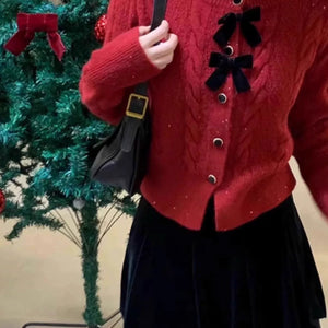 Maya Cute Woolen Sweater with Bow Detail