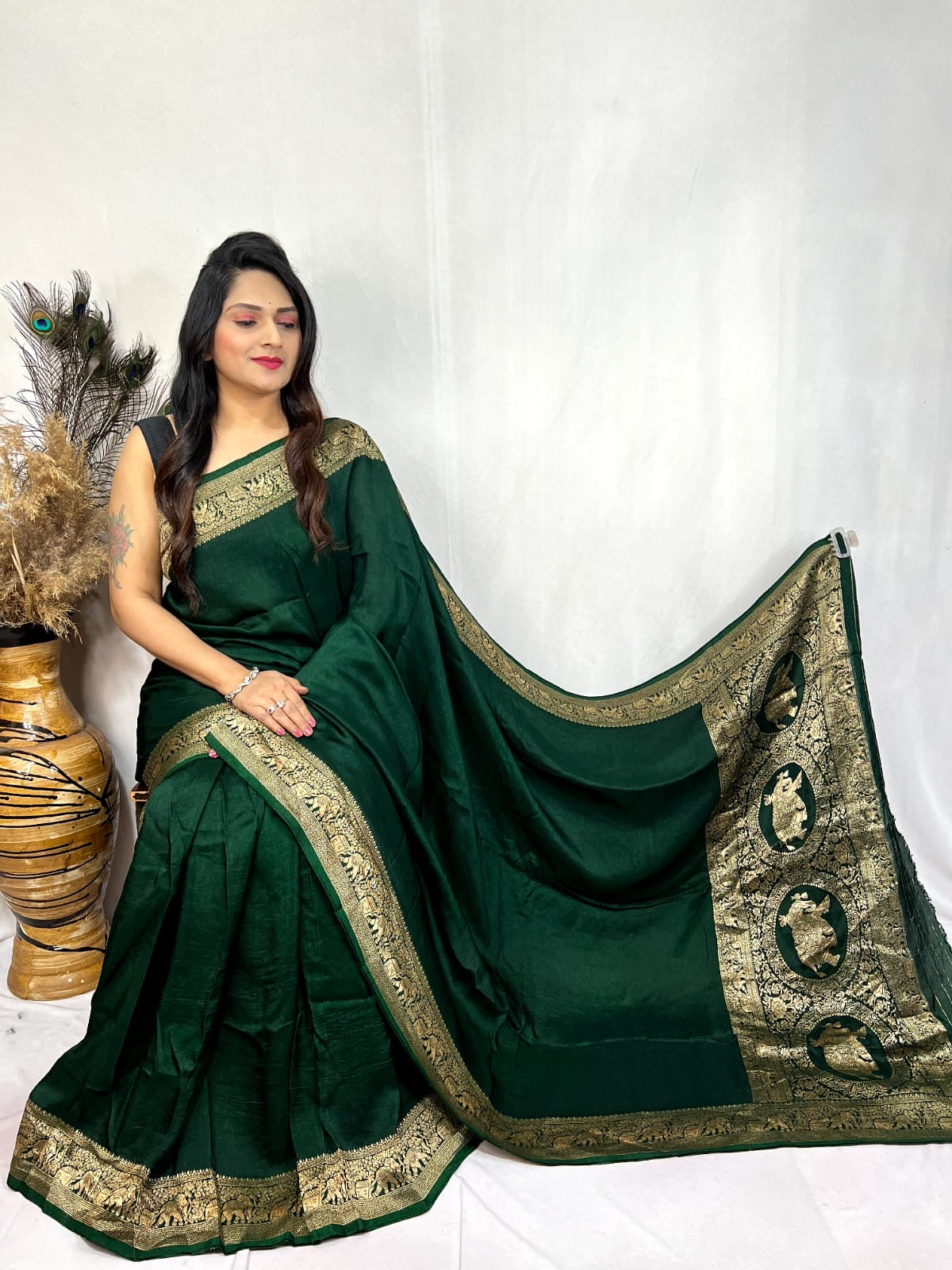 Dola Silk Golden Zari Border Saree