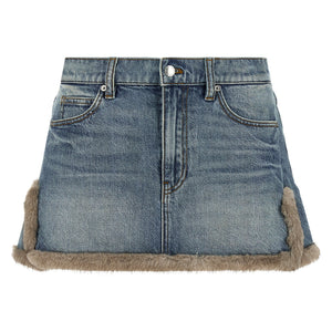 Denim X Alexander Wang Denim Skirt With Fur Hem