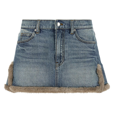 Denim X Alexander Wang Denim Skirt With Fur Hem