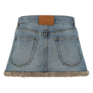 Denim X Alexander Wang Denim Skirt With Fur Hem