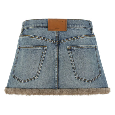 Denim X Alexander Wang Denim Skirt With Fur Hem