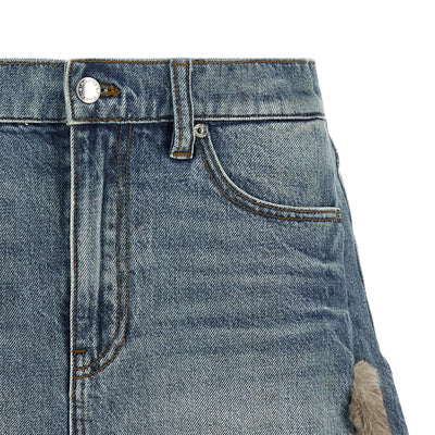 Denim X Alexander Wang Denim Skirt With Fur Hem