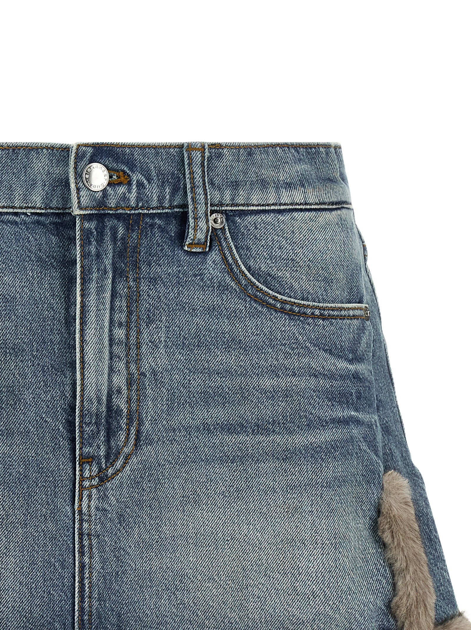 Denim X Alexander Wang Denim Skirt With Fur Hem