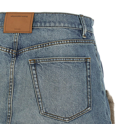 Denim X Alexander Wang Denim Skirt With Fur Hem