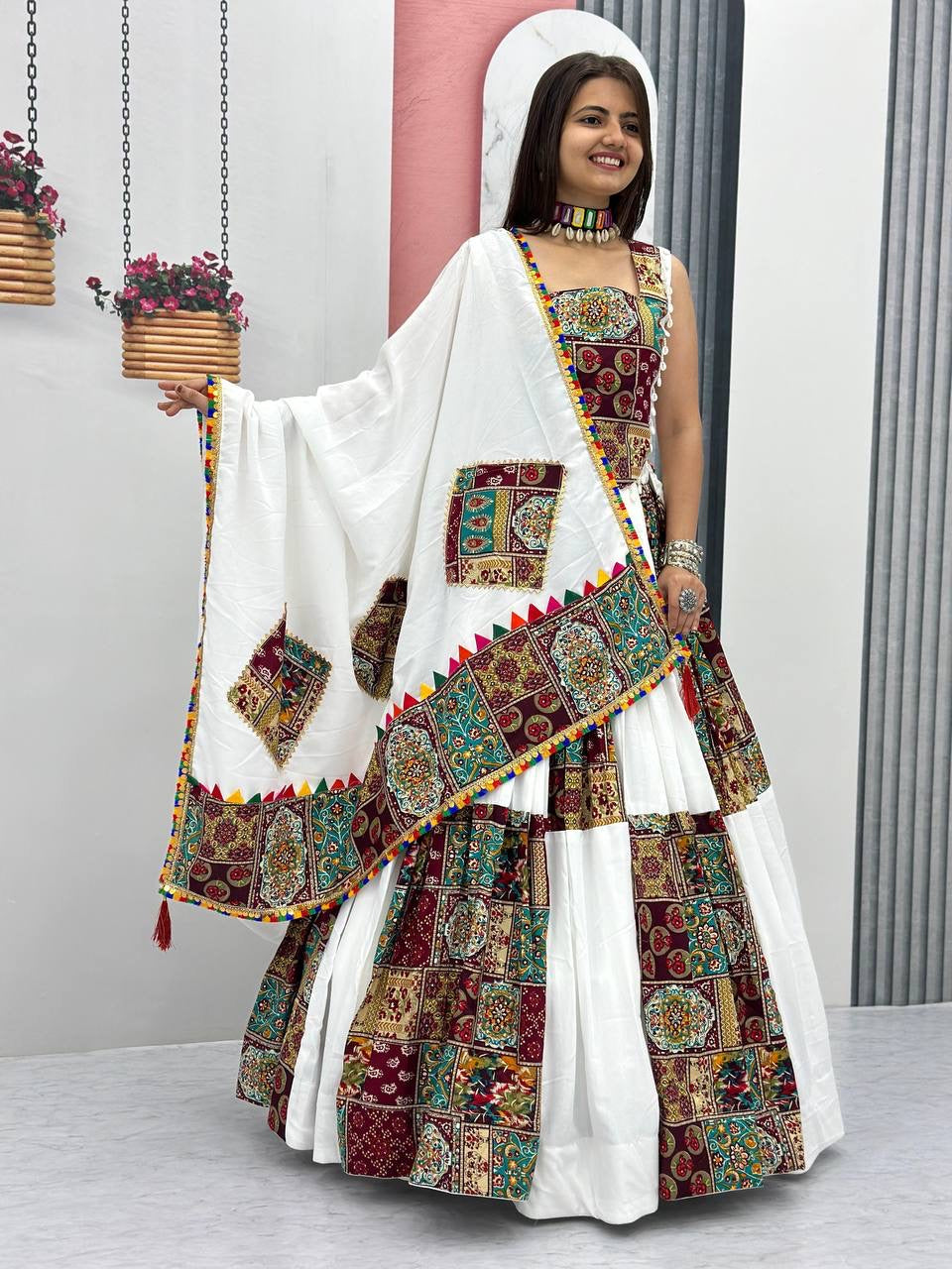 Pure Cotton White Concept Navratri Special Chaniya Choli