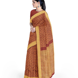 Maroon Handloom Kanchipuram Silk Saree With Floral Jaal Motifs-Maroon