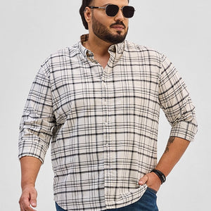 Off White Checks Regular Fit Shirt