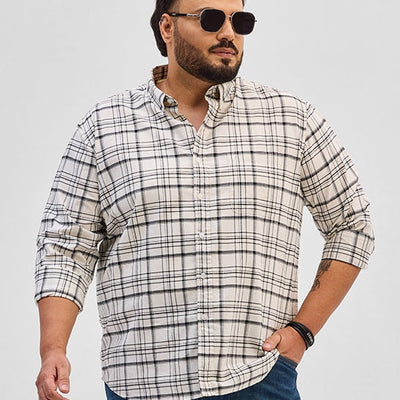 Off White Checks Regular Fit Shirt