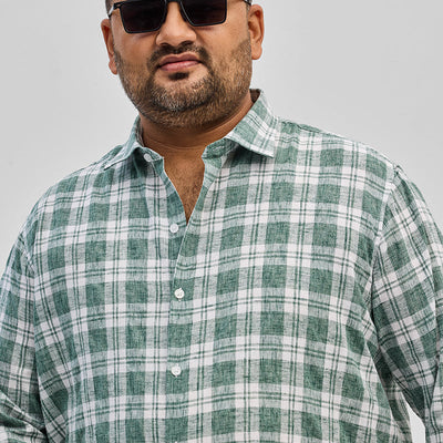 Green Checks Linen Blend Shirt