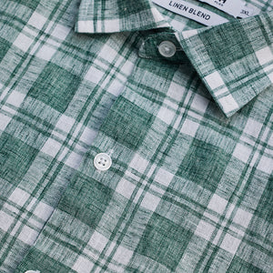 Green Checks Linen Blend Shirt