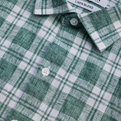 Green Checks Linen Blend Shirt