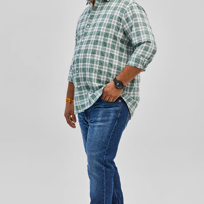Green Checks Linen Blend Shirt